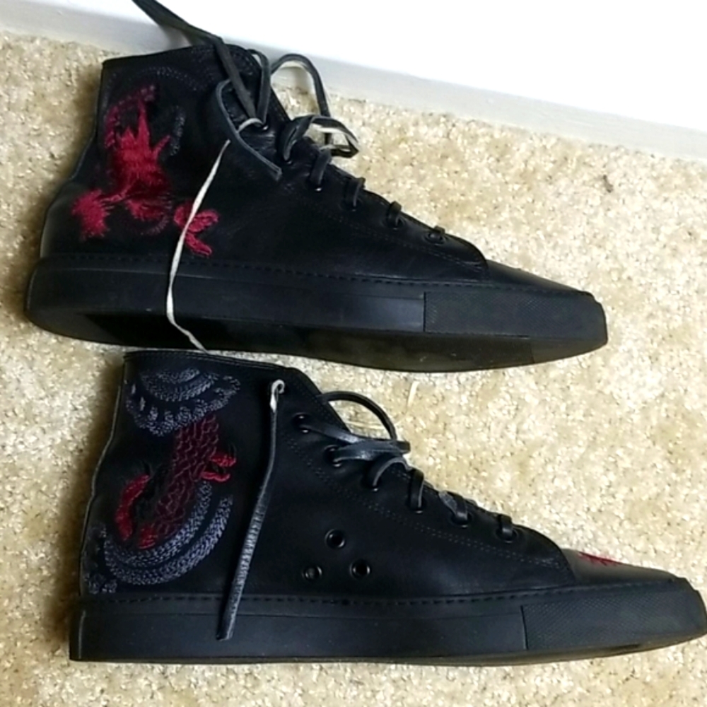 Gucci Vintage Black Leather Ankle Boots Made in Italy W Red Embroidery Size 6.5 - Picture 8 of 16